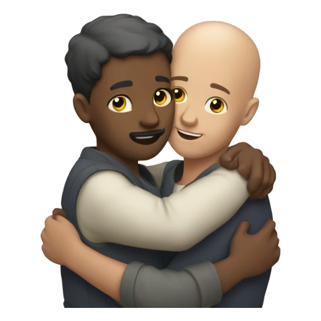 Two boys hugging one of them is bald with beard sticker