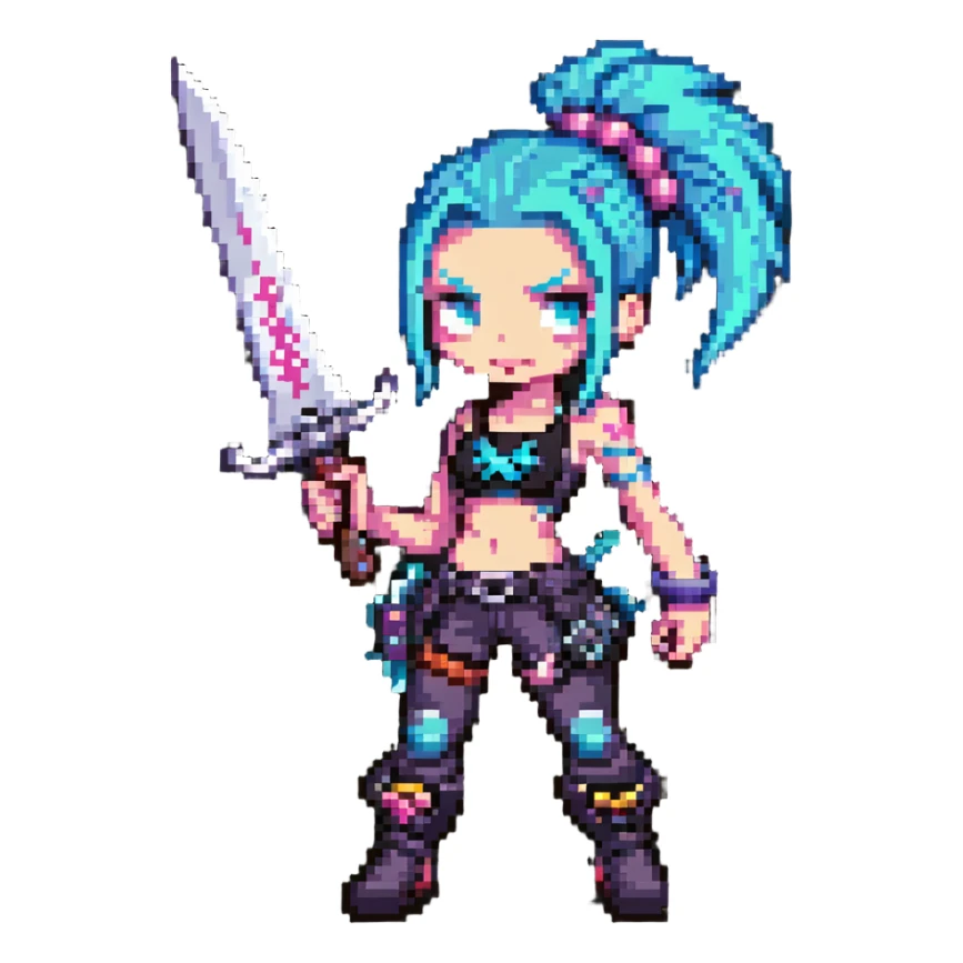 Jinx character from League of Legends with punk style and weapons sticker
