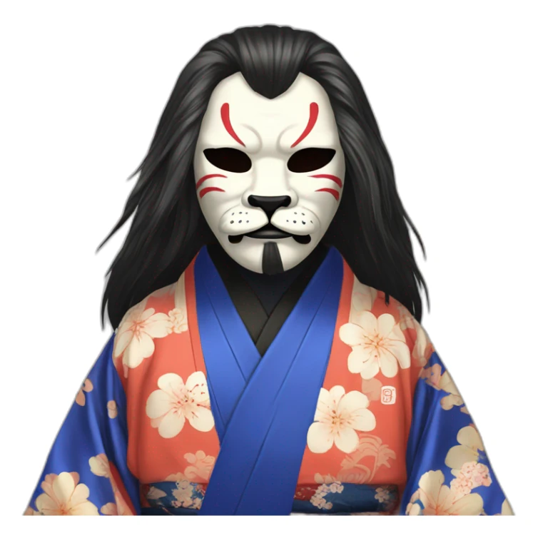 wearing-noh-dog-mask-longhair-massive-guy-japanese-kimono sticker