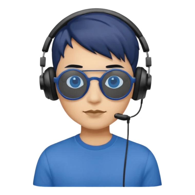 Light Brown Skin Dark Blue Haired Gray Eyes Circle Shaped Shades Black Colored Squareded Ears Headphones Short Haired Black Lips Blue Shirt  sticker