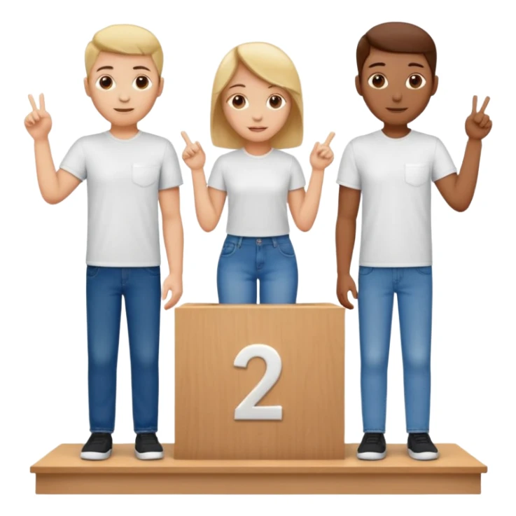 show people on podium in first, second and third place.  The podium should be labled 2, 1, 3.  The middle position should only have the number 1.  the people should be dressed in relaxed clothes like jeans and t-shirts sticker