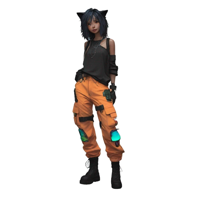 Edgy Anthro cool pretty colorful dark cat-fursona techwear cargo pants sticker