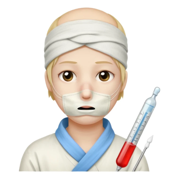 sick person with a termometer on her mouth and a bandage on the head sticker