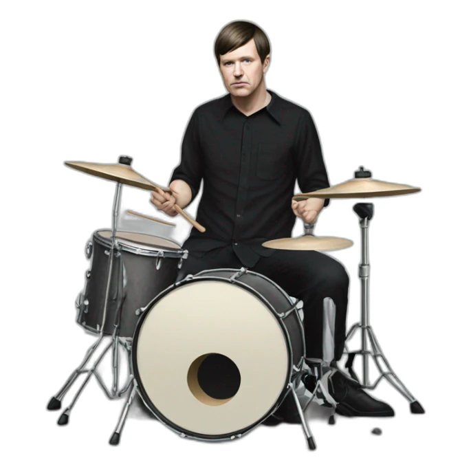 photo realistic Stephen Morris from Joy Division, playing drums, full body front view sticker