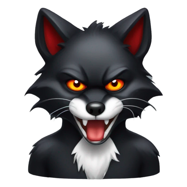 angry black fox with lots red streaks and white mouth and red eyes sticker