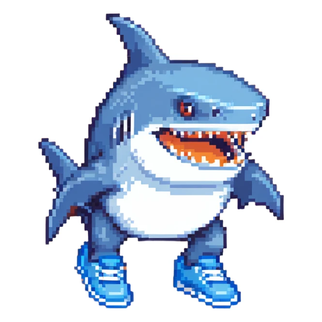 shark with blue shoes pixel art sticker