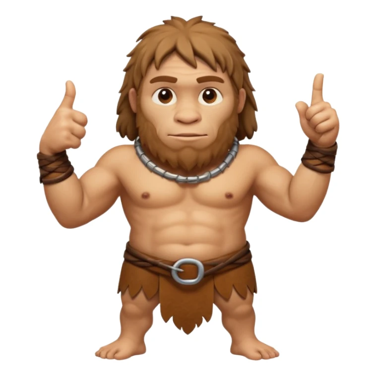 A full-bodied Neanderthal, dressed in a loincloth, points his thumb to the right
 sticker