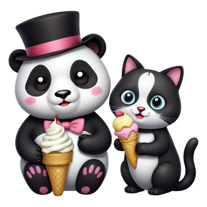 Panda eating ice cream + Cat with tophat sticker