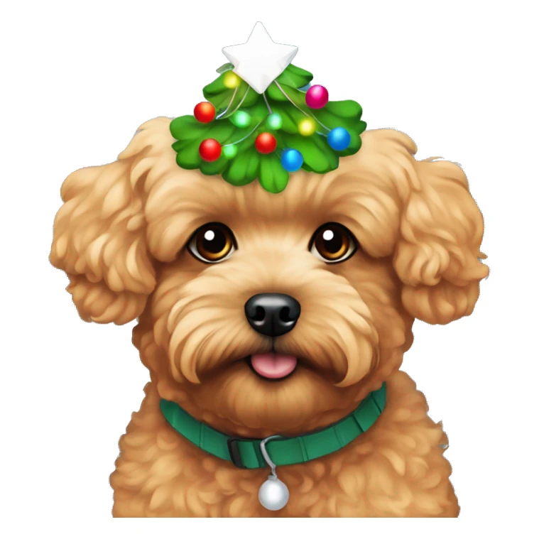 Red maltipoo with Christmas lights decorated around its neck sticker
