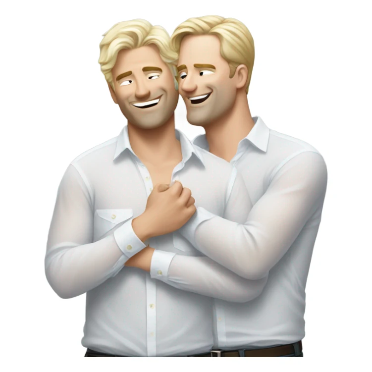 Two white men tenderly embracing see through shirts sticker
