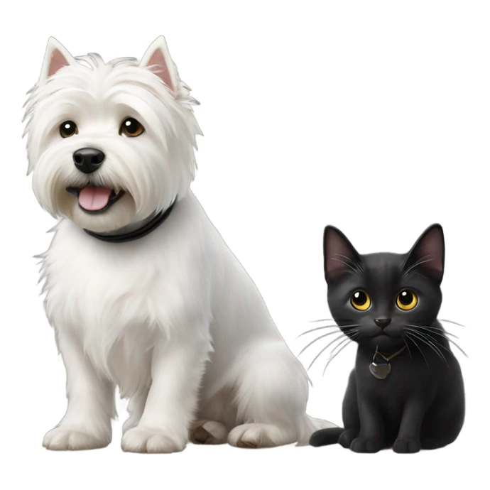 White west highland terrier next to two black cats sticker