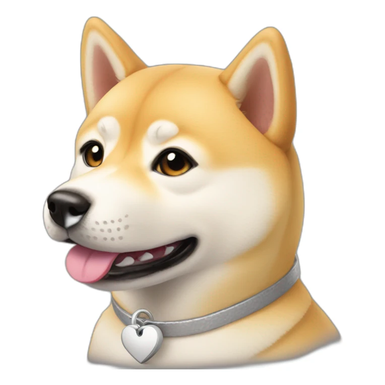 light blonde shiba inu with a silver heart tag on its collar sticker
