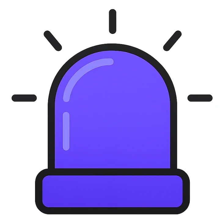 a police beacon light, spinning, colored violet blue, modern icon look, modern icon style sticker