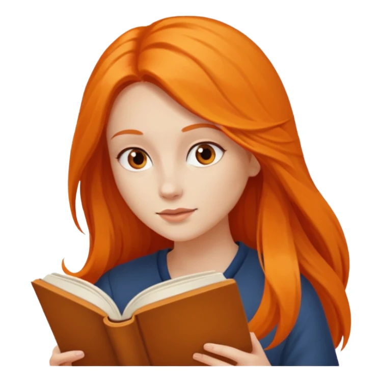 orange long hair woman reading sticker