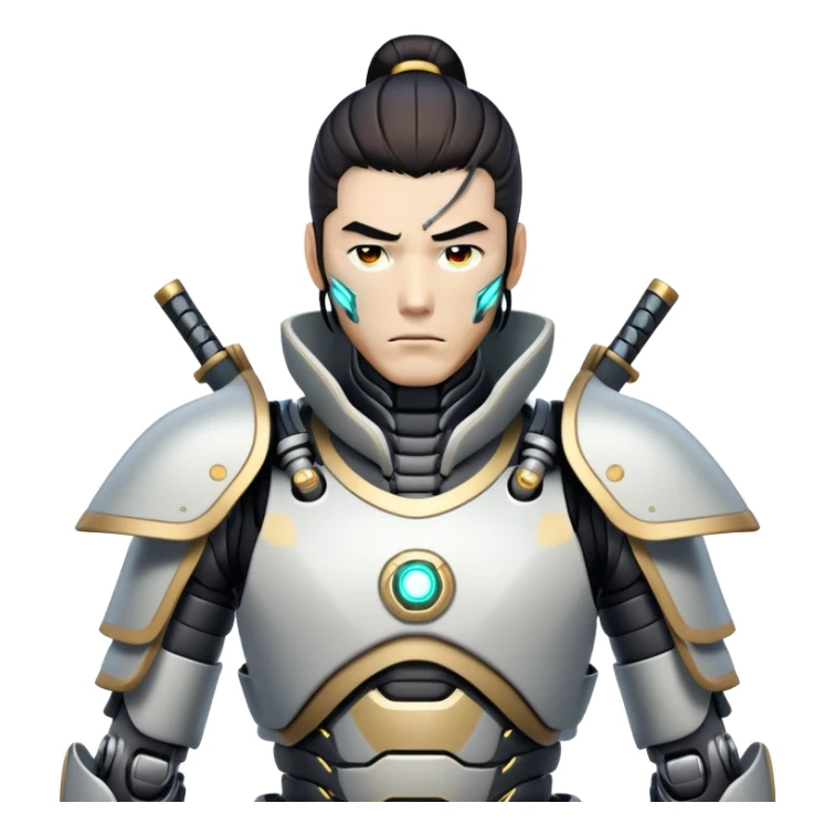 cyborg male samurai with robotic limbs and glowing cybernetic enhancements sticker