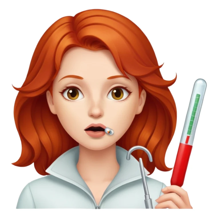 Redhead woman with thermometer in her mouth sticker
