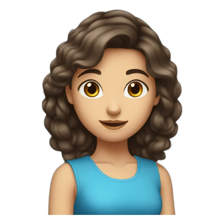 adolecente fille brune aux yeux bleu heureuse cheveux detaché sticker