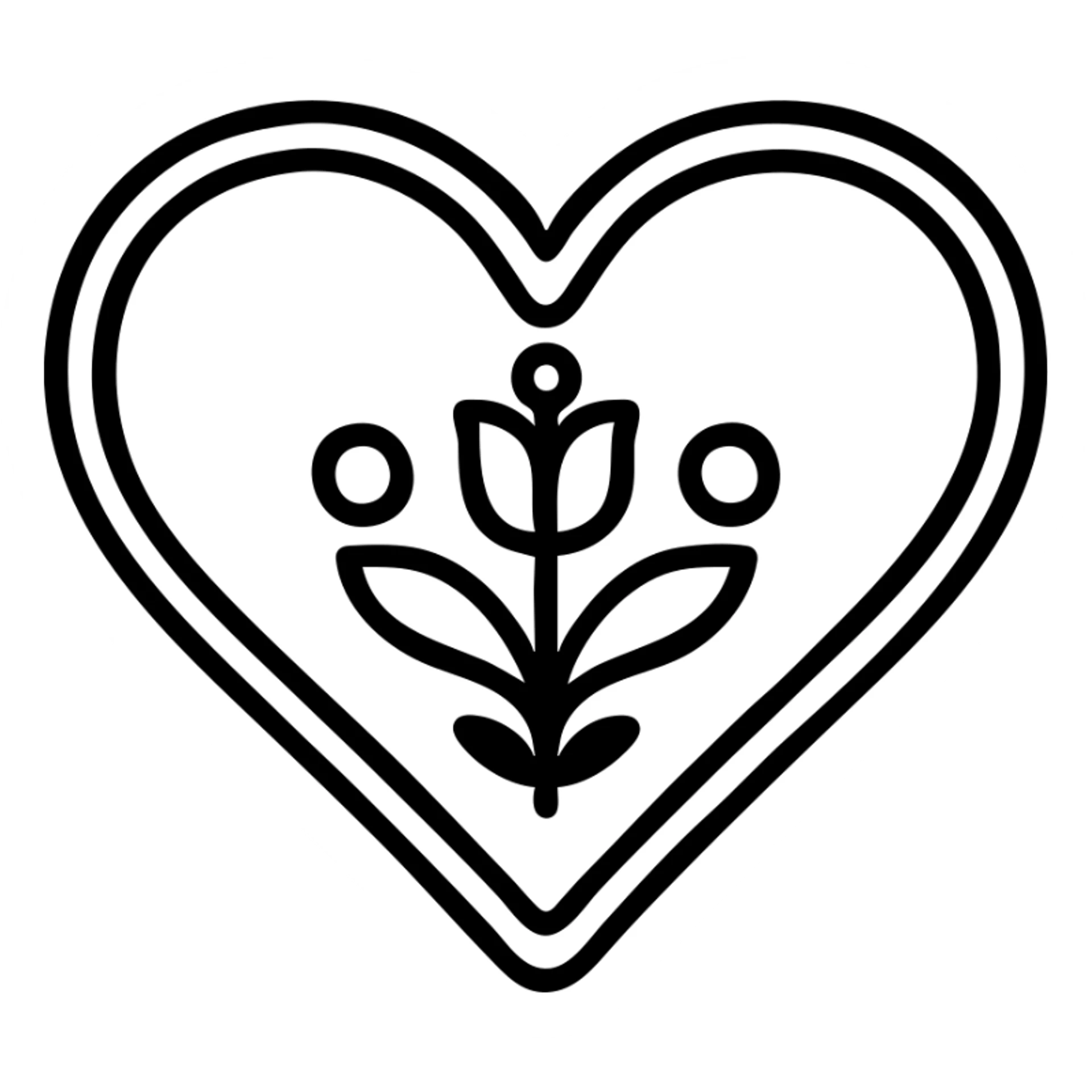 red heart with minimalist Scandinavian folk art motif, bright folk colors, simple and bold, black outline around the motif, gold border around heart, motif is clear at small size sticker