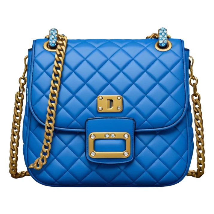 Hyperrealistic, mirco-detailed, Diesel
Blue Charm-D, padded and quilted Shoulder S Bag,  with crystal cut logo charms on chain, isolated, rendering, 4k hd quailty  sticker
