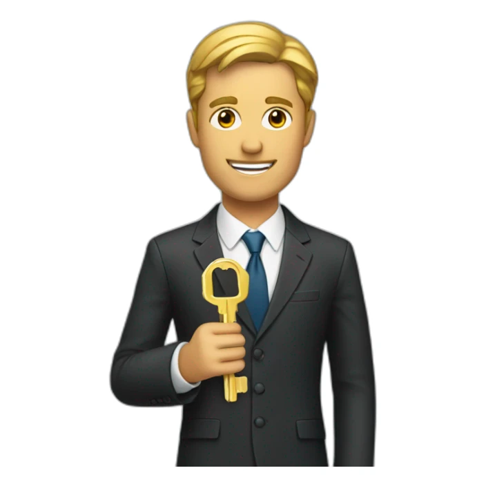 Man in suit holding Key sticker