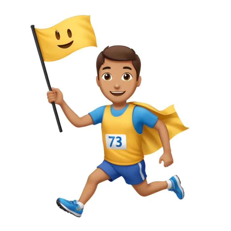 happy runner waving a flag that says 'emojiland' sticker