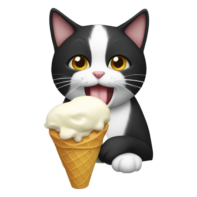 black and white cat eating icecream  sticker