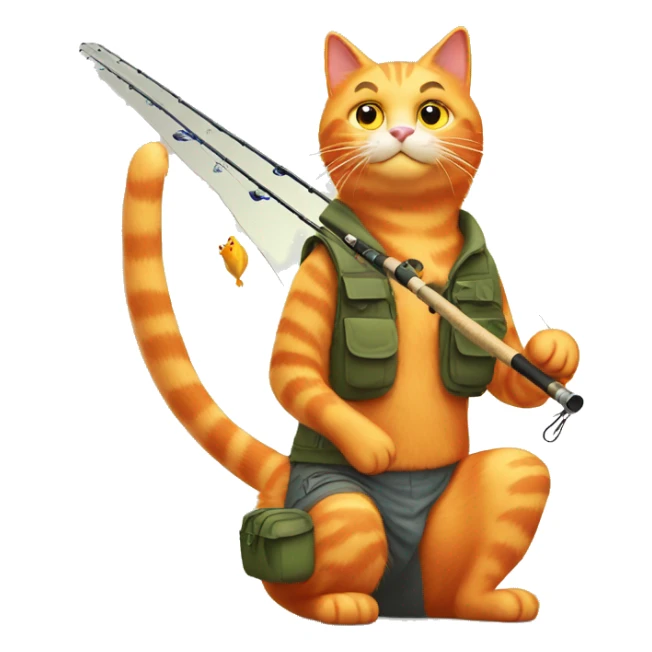 Orange cat with a fishing rod sticker