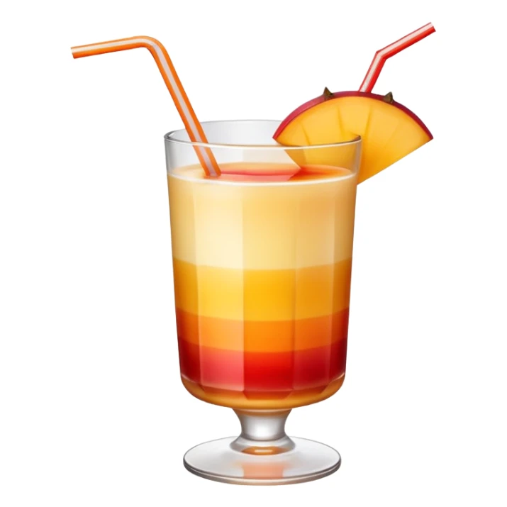 A beautiful cocktail with a gradient from red to orange, topped with mango pudding and lined with a striped straw. sticker