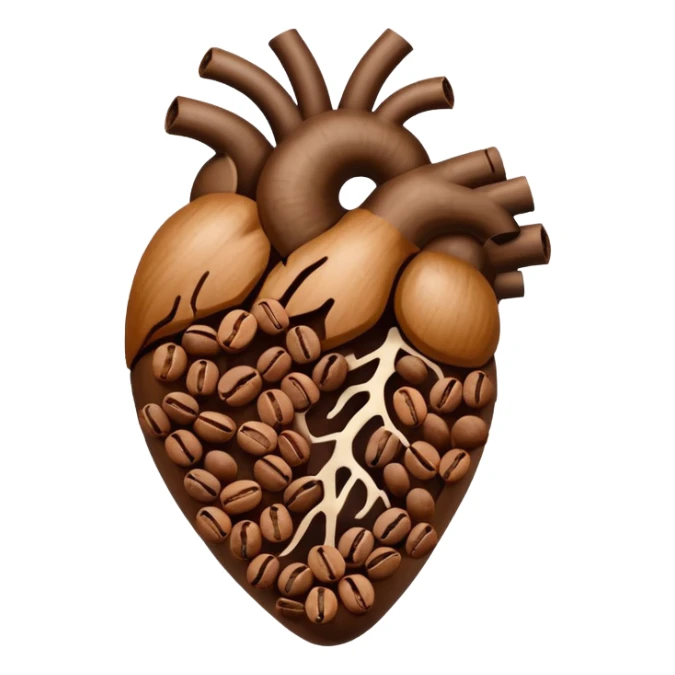 Anatomic heart composed of coffee beans only brown colour  sticker