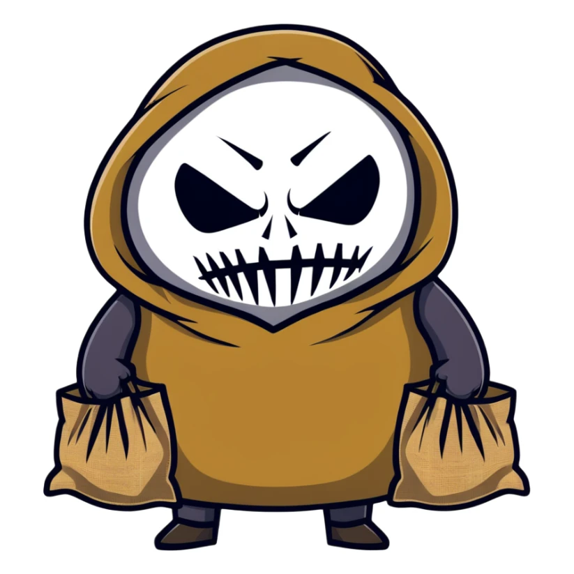 menacing horror character with burlap sack mask and sinister expression sticker