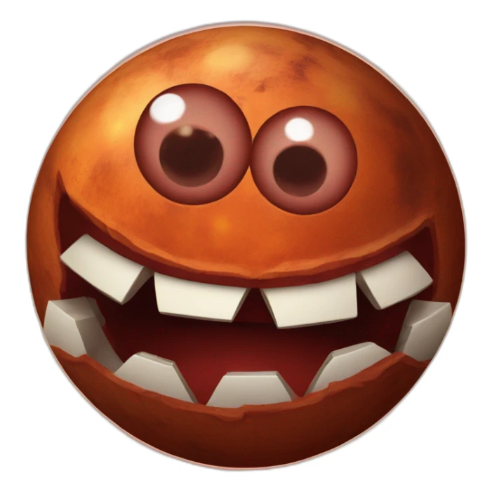 planet Mars with a cartoon grinning spider face with big eyes sticker