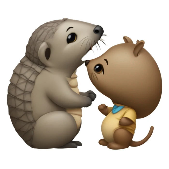 An armadillo and hairy otter giving a kiss  sticker