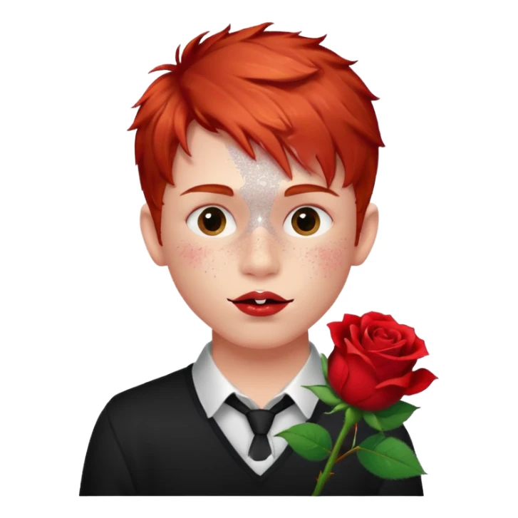 red glitter naughty-looking boy with a rose in his mouth sticker
