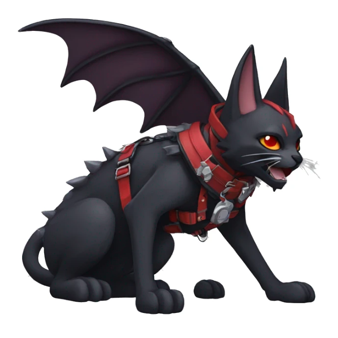 cool edgy black punk red ethereal fantasy nargacuga-bat-cat-Fakemon collar harness full body sticker