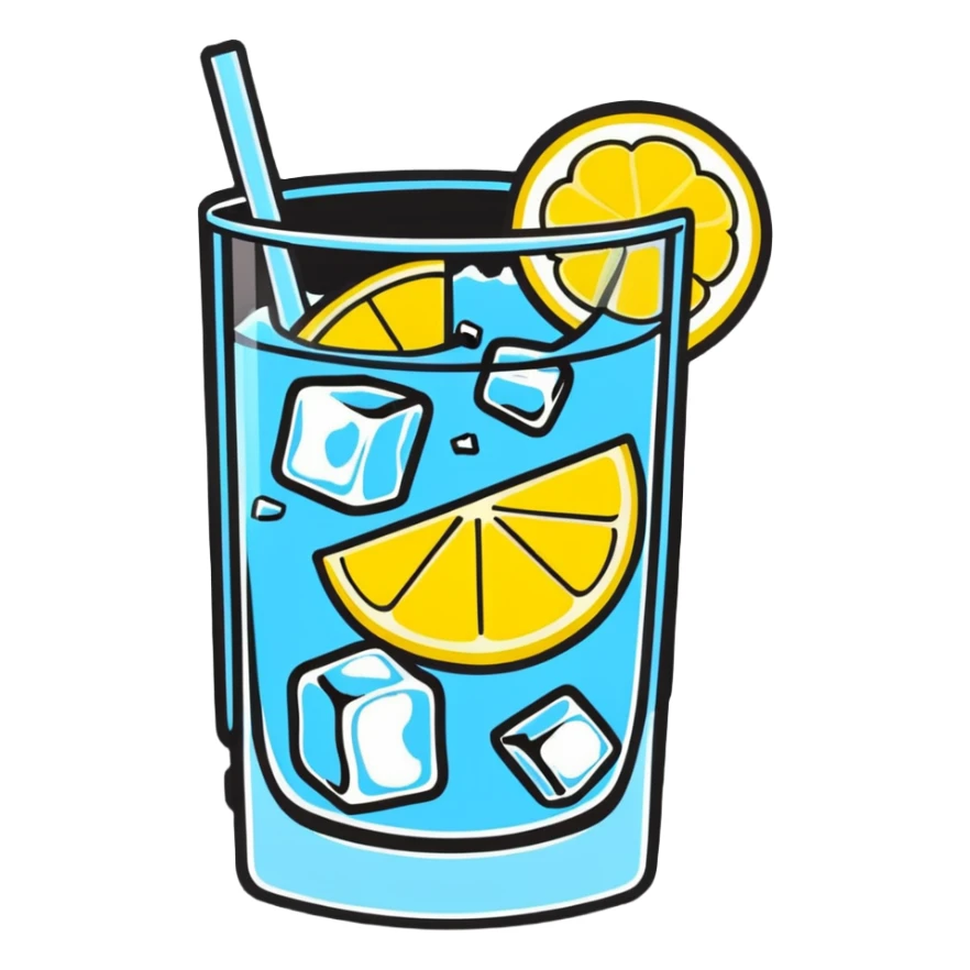 glass of cubata with ice cubes and lemon slice sticker