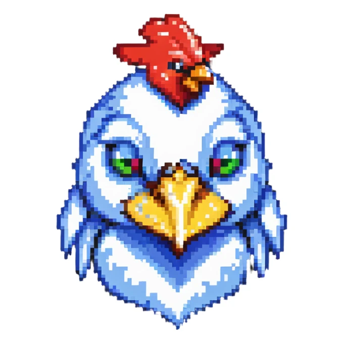ultra-minimal blocky Minecraft chicken head emoji with one large colorful square pixel, perfectly square, extremely simple, abstract, playful, childlike sticker