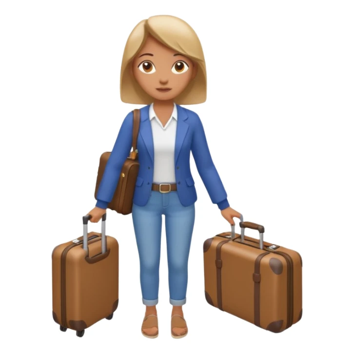 woman carrying a suitcase portrait, head and shoulders only, suitcase handle visible near shoulder, casual travel outfit, confident expression, travel vibe, 3D cartoon style, mobile game icon style, clean background, no text, no watermark sticker