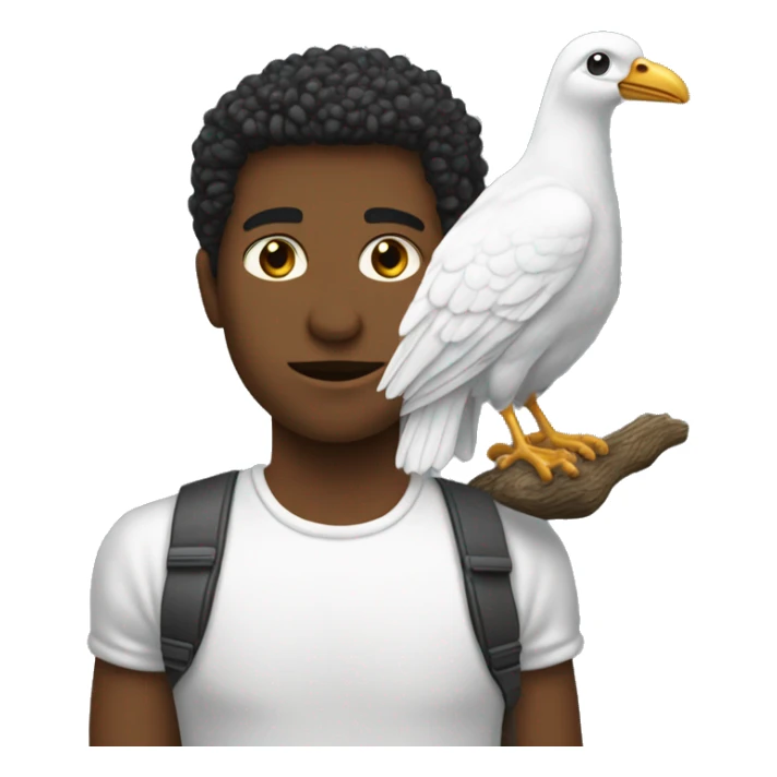 Personne blanche qui tien une pelle devant un oiseau sticker