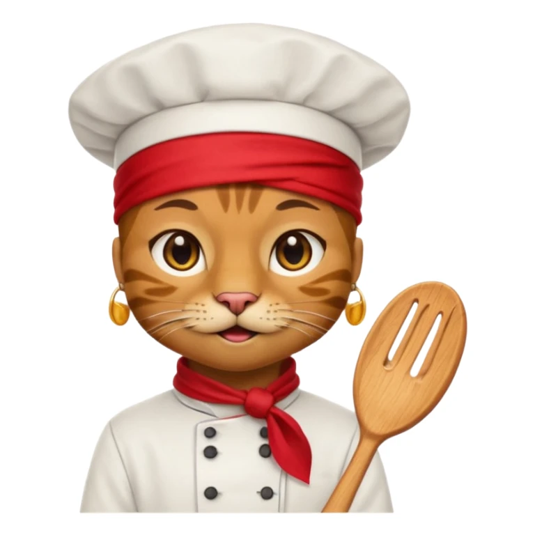 cool cat chef with big gold earring and bandana, emoji style sticker