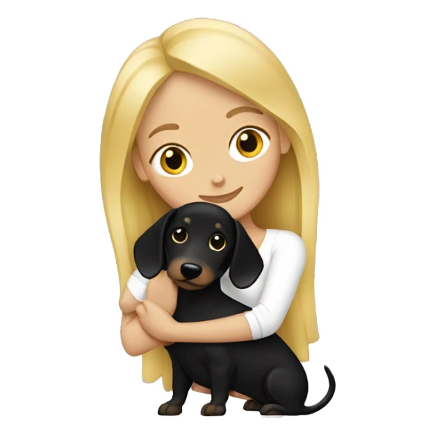 blonde woman hugging black dachshund sticker