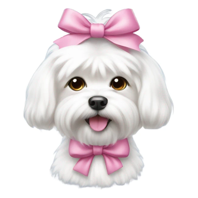 White fluffy Maltese dog with a pink bow  sticker