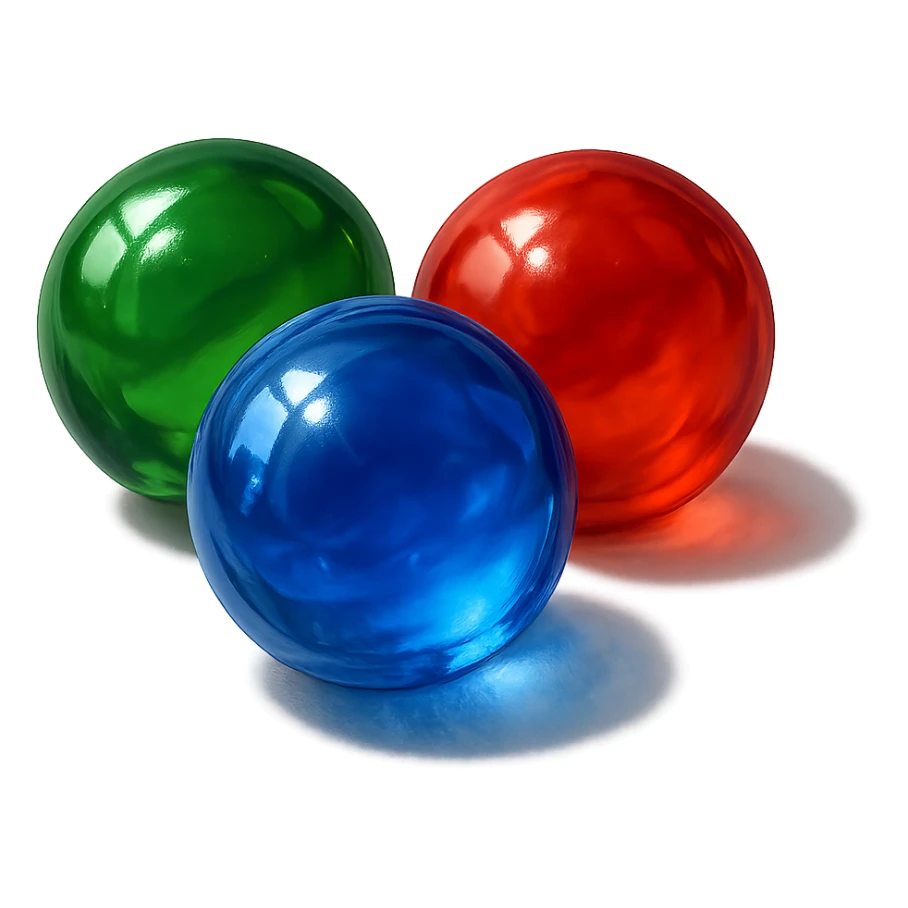 a group of three marbles with different colors, shiny, round, vibrant, realistic lighting sticker