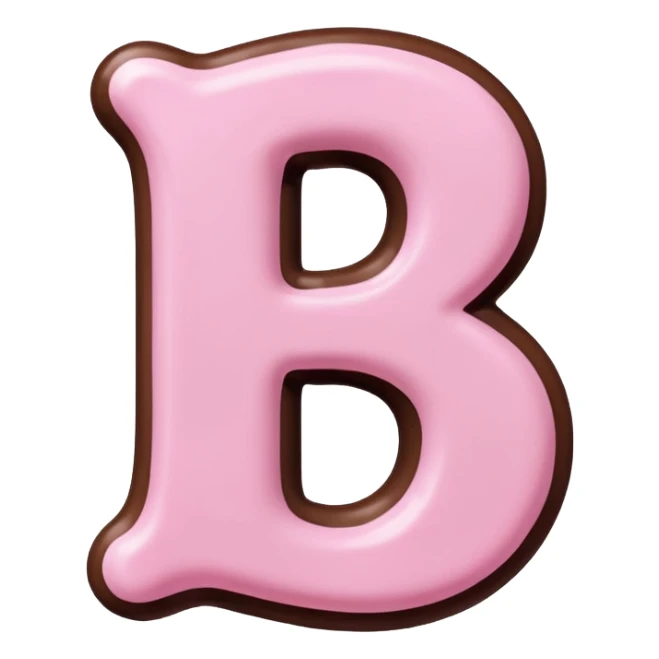 “Single pink bubble letter B, white outline, bottom dipped in chocolate with pink frosting drizzle, kawaii style, glossy, soft shading, clean outline, transparent background, Discord emoji size” sticker