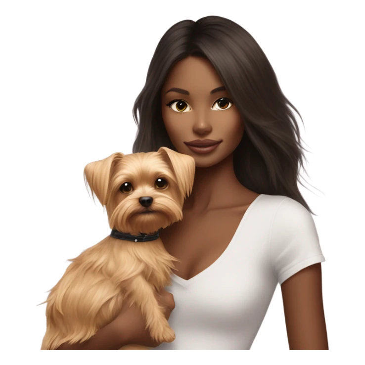 Photo Real pale Victoria secret model cuddling a Yorkshire terrier  sticker