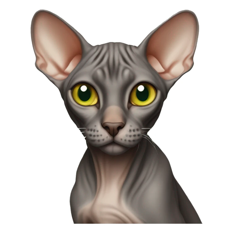Sphynx cat , dark brown and gray colour , orange nose green eyes  , sticker