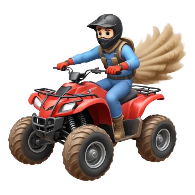 man riding an ATV, dynamic action pose, off-road vehicle, dust trail, 3D cartoon, mobile game icon style, clean background, no text, no watermark

 sticker