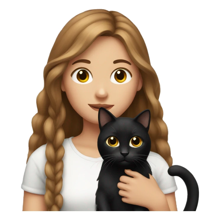 Girl with long brown hair holding a black cat sticker