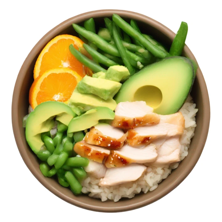 Poke bowl with chicken, avocado, orange, cucumbers and green beans sticker