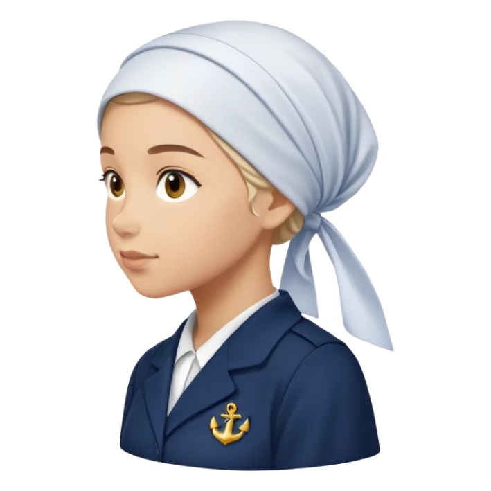 A female student, wearing a navy blue school uniform and a full headscarf, stands in profile. sticker