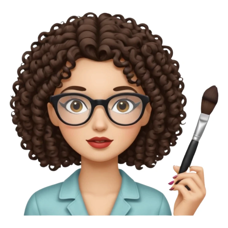 Brunette curly girl putting makeup and wear rectangle's glasses  sticker